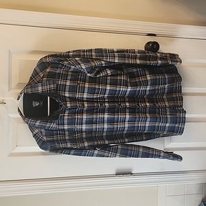 Kuhl large blue plaid long sleeve shirt.